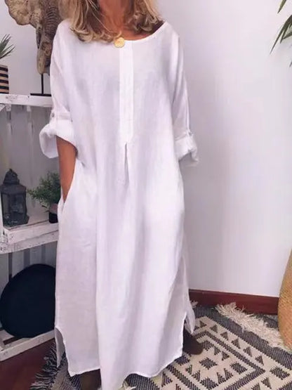 Variant image for Dam Långklänning Vintage Lätt Bomullslinne för Sommar och Bröllop-19