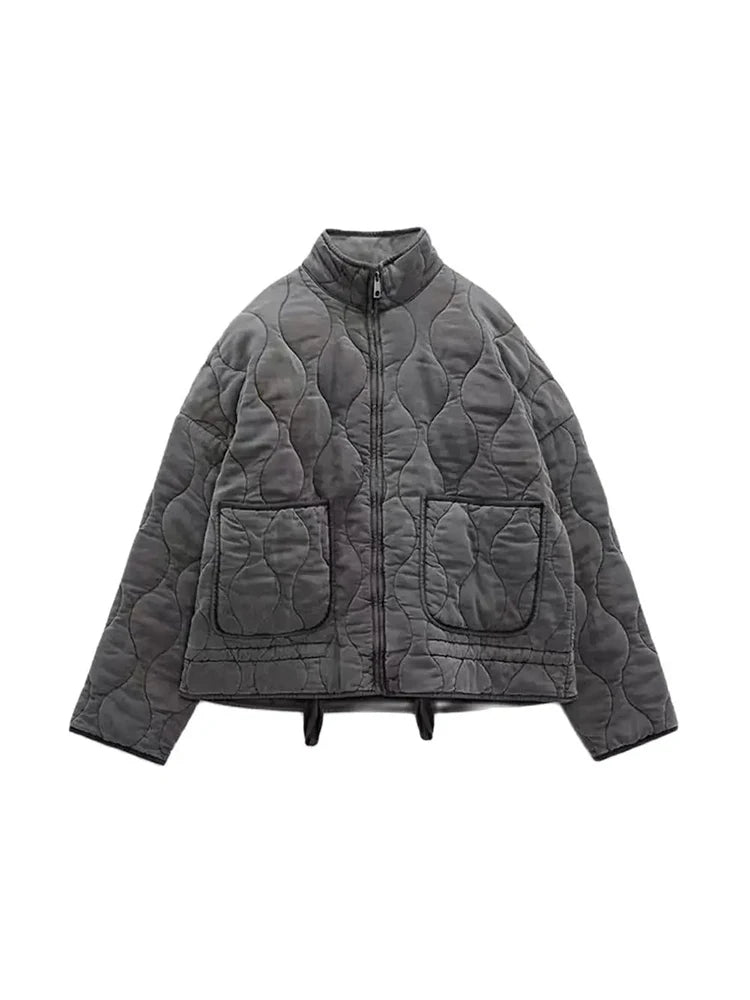 Överdimensionerad Vintage Vadderad Damjacka i Quiltat Material för Höst och Vinter - Löst Snitt och Chic Stil 5