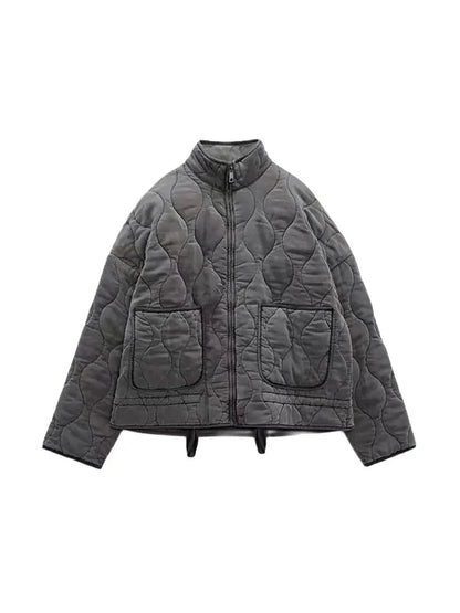 Överdimensionerad Vintage Vadderad Damjacka i Quiltat Material för Höst och Vinter - Löst Snitt och Chic Stil 5