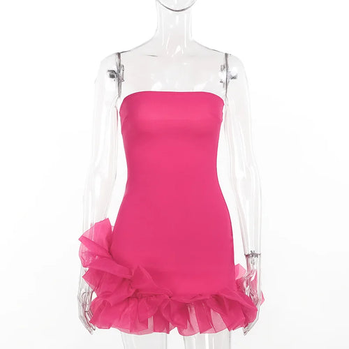 Damklänning Axel Fri Med Spets Detaljer, Mini Klänning i Bomull och Polyester-1