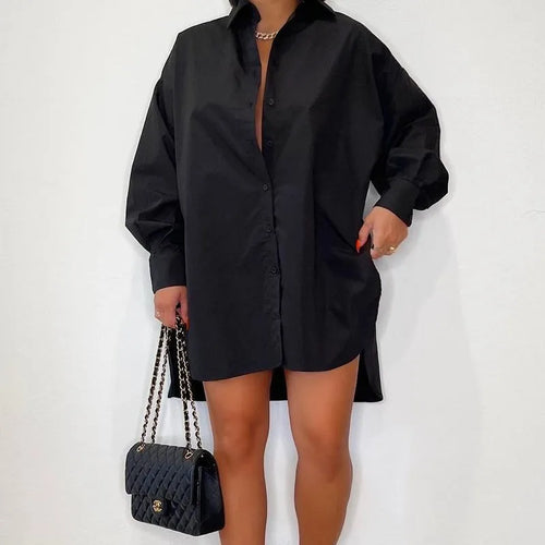 Dam Skjortklänning Enfärgad med Knappar i 100% Bomull-1