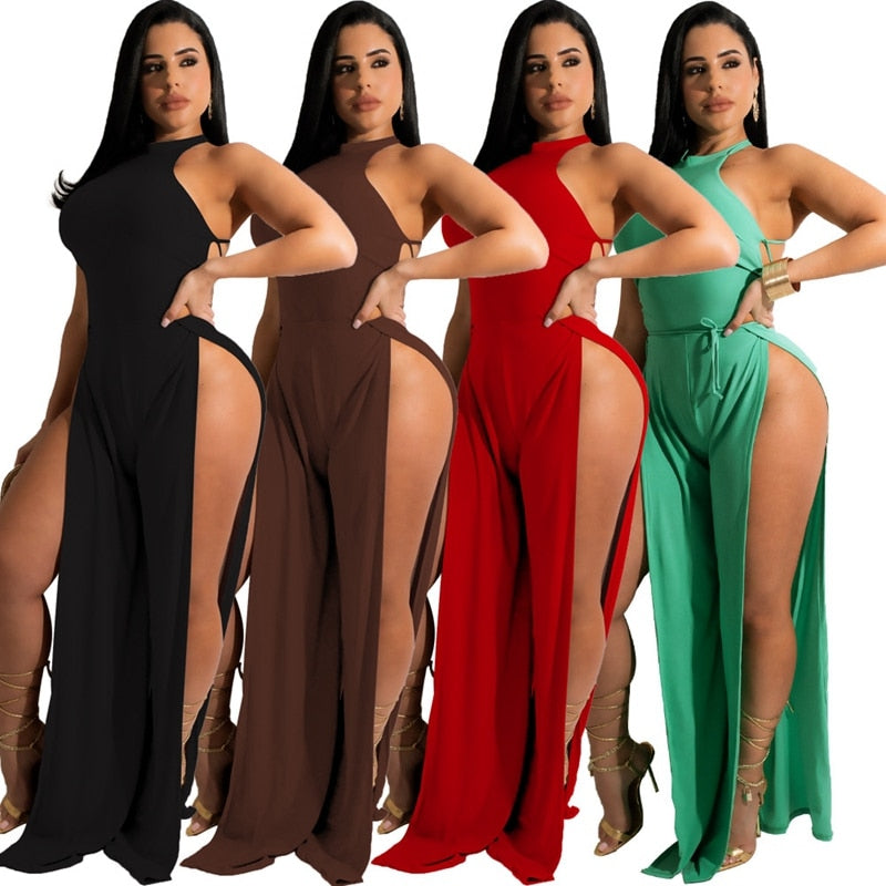 Dam Jumpsuit Bred Ben Utskuren Ärmlös Spandex-2