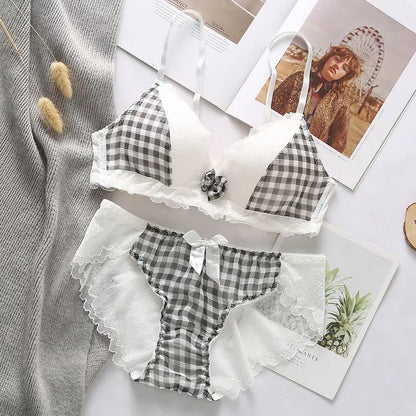 Variant image for Dam BH Sats Trådlös Rutigt Design Bomull Polyester Spandex-17