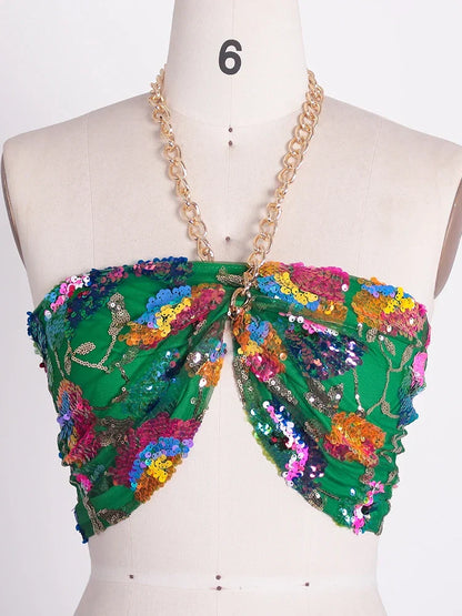 Variant image for Dam Crop Top Blommönster med Paljetter Polyester-5