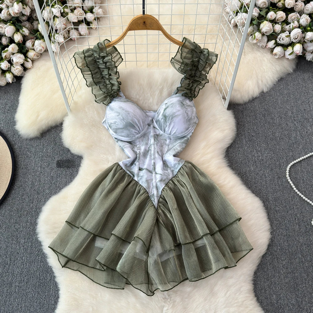 Variant image for Dam Romper med Ruffles Patchworkdesign Polyester Spandex-1