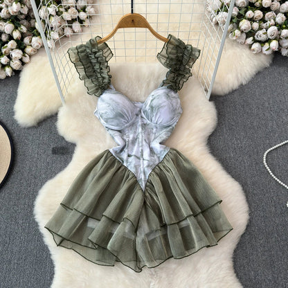 Variant image for Dam Romper med Ruffles Patchworkdesign Polyester Spandex-1