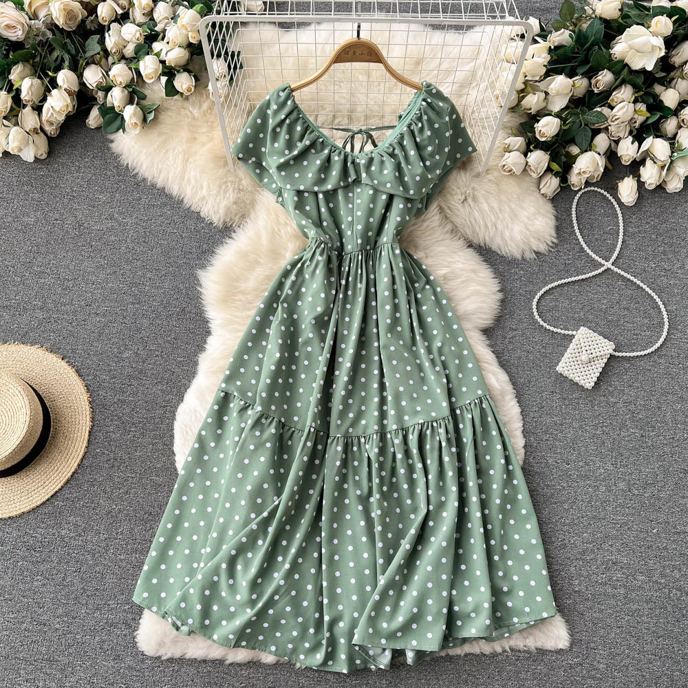 Kvinno Midi Klänning A-Linje V-Hals Polyester-3