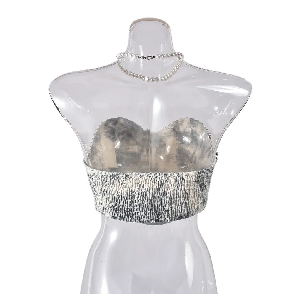 Dam Glittrig Topp Kort Passform med Tryck och Strass i Mjuk Bomullspolyester-4