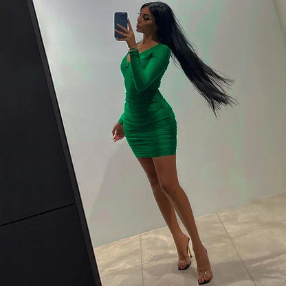 Kvinna Glittrig Miniklänning Draperad med Djup Dragkedja i Polyester-5