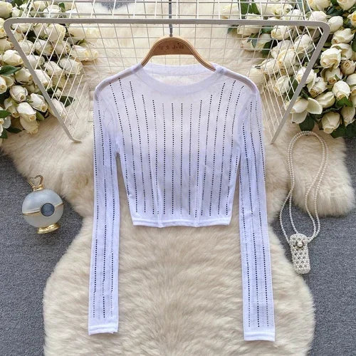 Variant image for Dam Crop Top Långärmad Figurnära Polyester-2