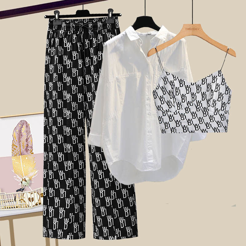 Variant image for Dam Hosen Set Löst Snitt Polyester V-ringad Hög Midja-13