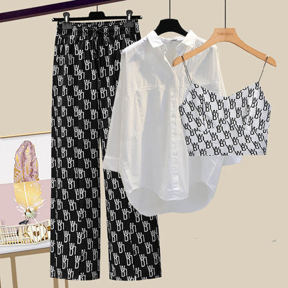 Variant image for Dam Hosen Set Löst Snitt Polyester V-ringad Hög Midja-13