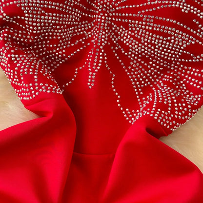 Dam Maxiklänning V-Hals Crystal Detaljer Bomull Polyester Spandex 4