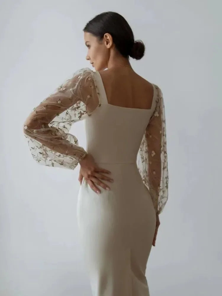 Kvinnors Festklänning Långärmad Asymmetrisk Satin Chiffong-3