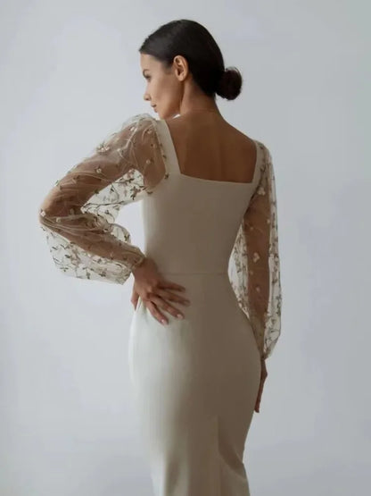 Kvinnors Festklänning Långärmad Asymmetrisk Satin Chiffong-3