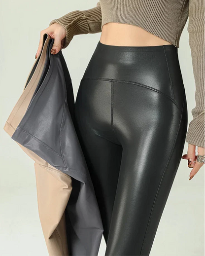 Damleggings Hög Midja Ankellängd Polyester Syntetiskt Läder-6