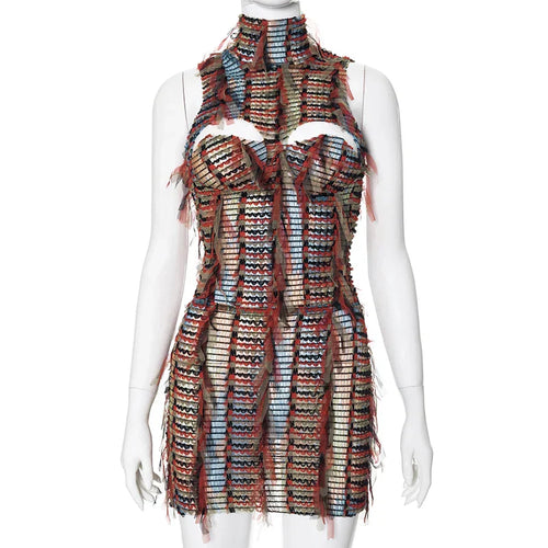 Dam Mini Klänning Turtleneck Perforerad Blandning av Bomull och Polyester-1