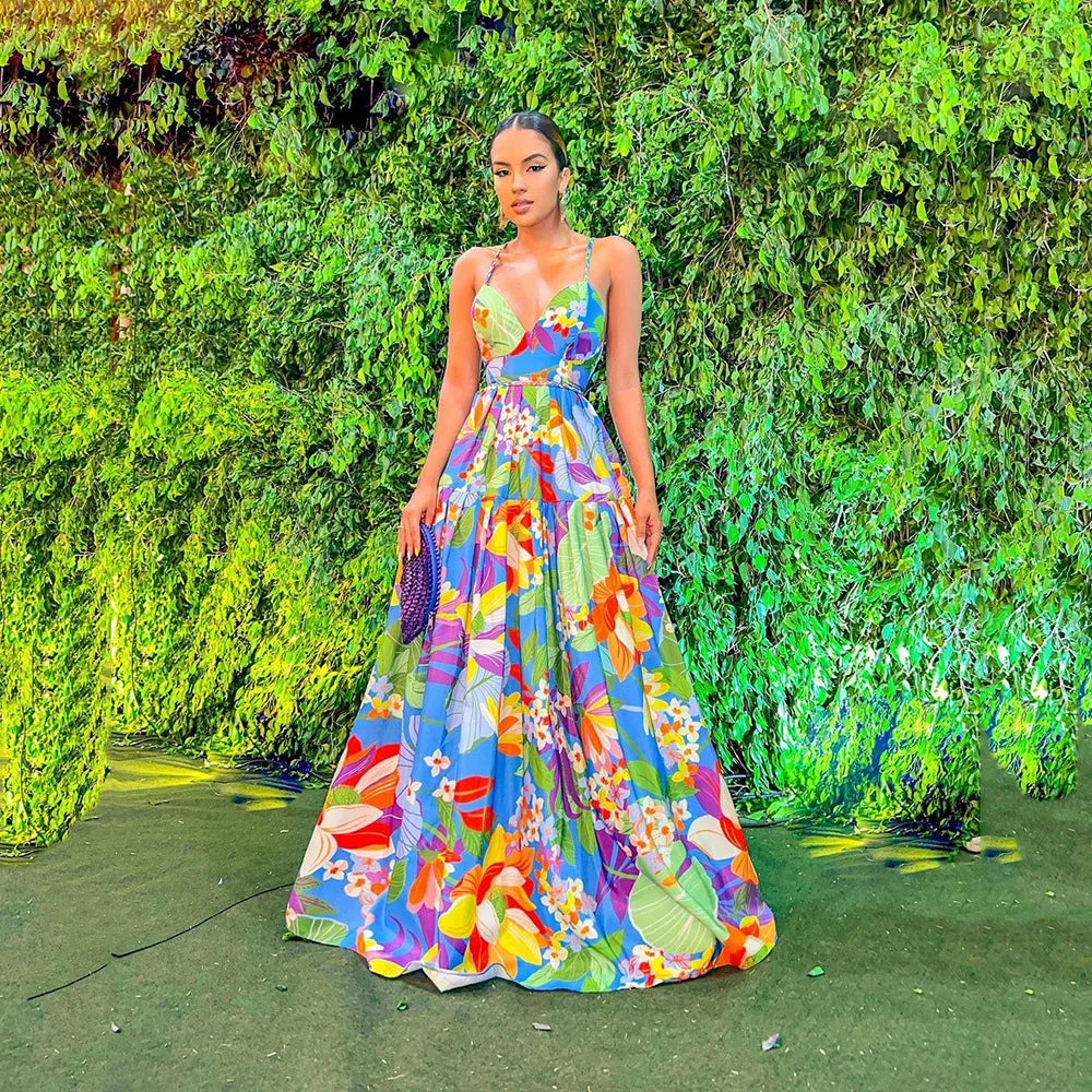 Variant image for Dam Sommarklänning Utan Rygg Festligt Mönster för Bröllop och Fester-1