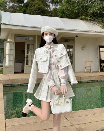 Dam Stenuppsättning Elegant Knappdesign Polyester Mikrofiber Ull-2