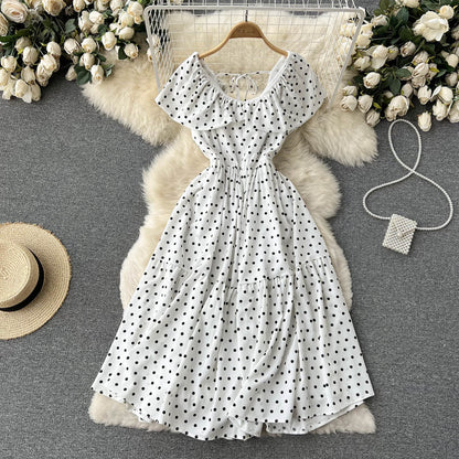 Kvinno Midi Klänning A-Linje V-Hals Polyester-1