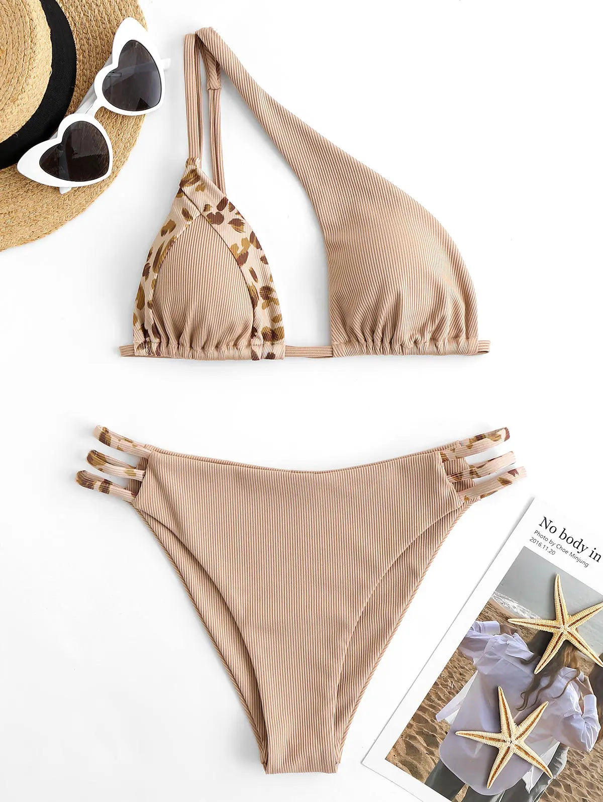 Dam Ankelklänning Leopardmönstrad Ribbad Bomull-1