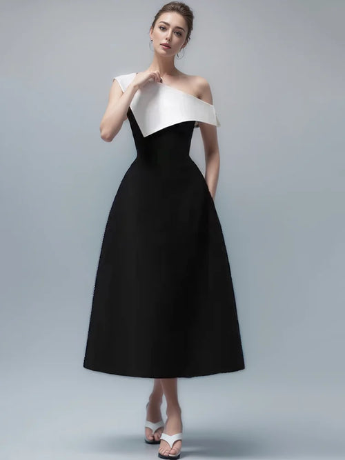 Kvinnors Midi Klänning A-linje Bomullsblandning-1