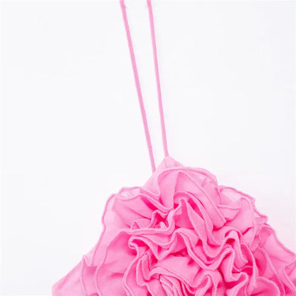 Dam Blommig Crop Top, Ärmlös och Stretchig Polyester – Slim Fit Super Kort Topp för Sommarens Festligheter 5