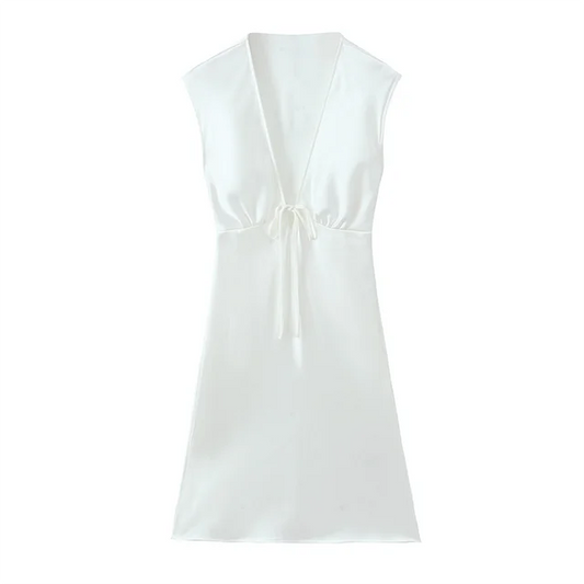 Dam Blus V-ringad Satin Smal Passform 1