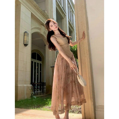 Maxi Klänning Dam Ärmlös Elegant Bomull Polyester-3