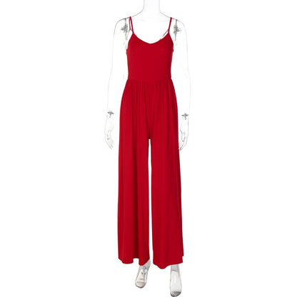 Dam Jumpsuit Avslappnad Polyester och Bomull Bred Byxdesign Komplett Längd-1