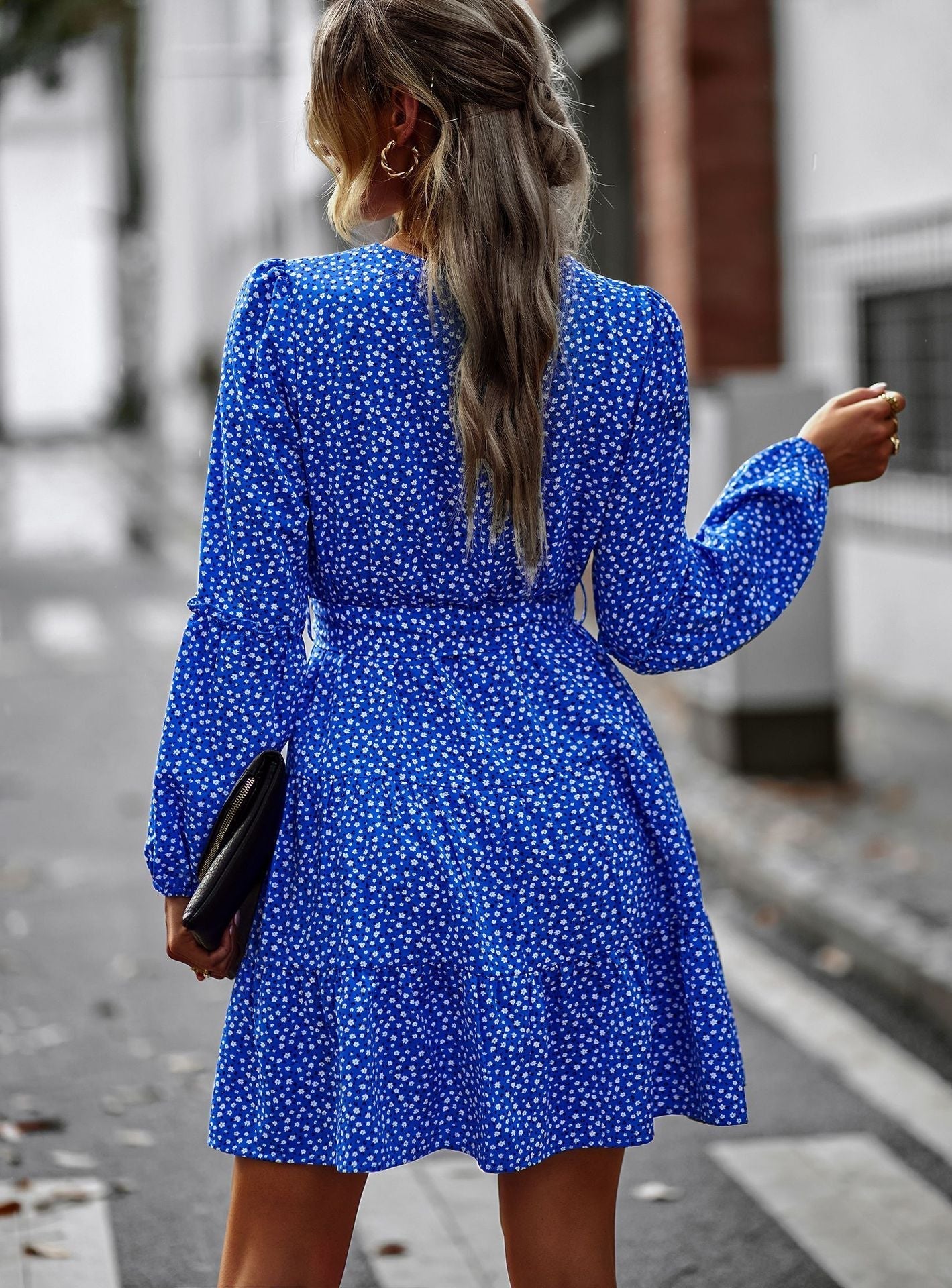 Damklänning Utställd Dabbmönster 100% Bomull-3