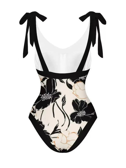 Dam Bikini Set V-Hals Ärmlös Spandex Polyester med Tryckmönster 4
