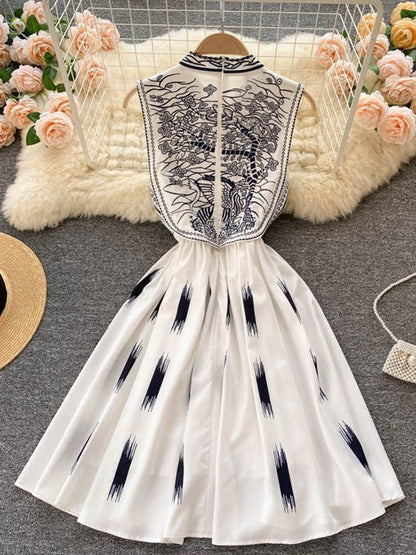 Damklänning Mini A-linje Blommig Broderi Bomull-5