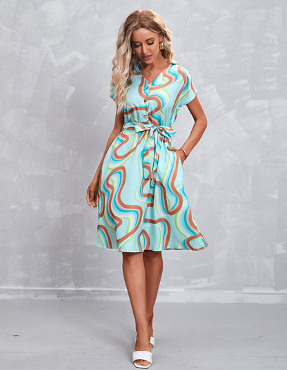 Dam Midiklänning med Bälte 100% Polyester Midi Längd Elegant-2