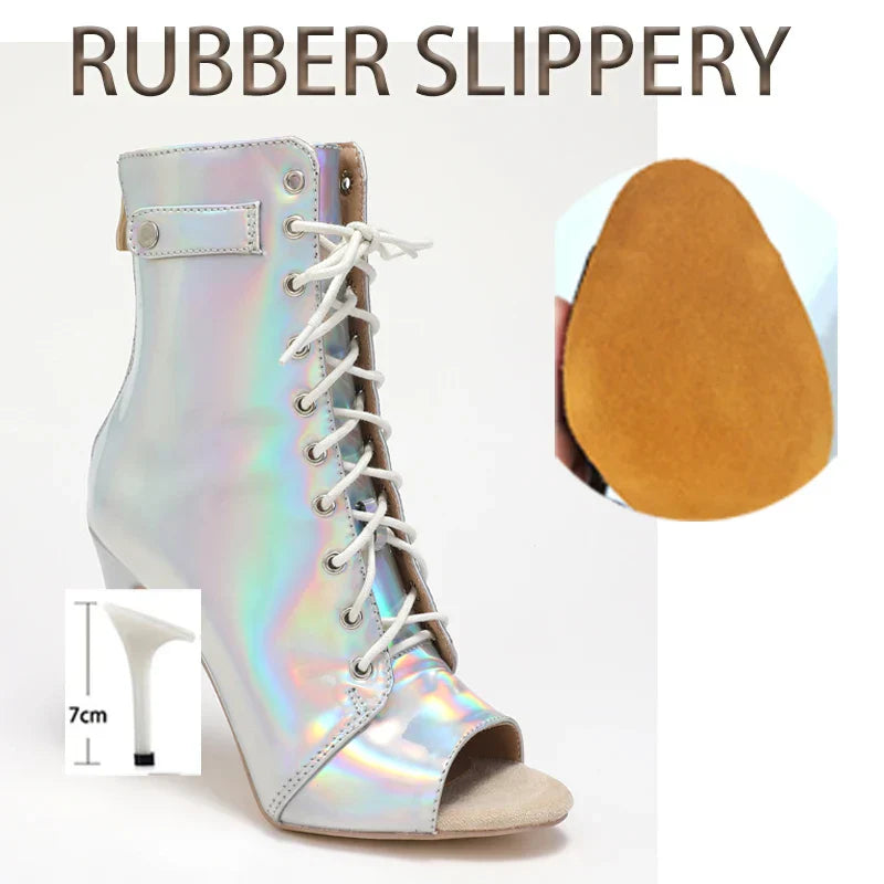Variant image for Damstövlar Mid-Calf Läder med Glittrande Detaljer och Hög Häl-66