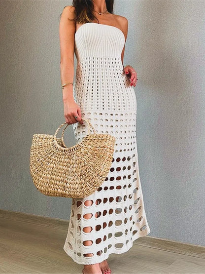 Maxiklänning Dam Monokrom Polyester Lång Klänning för Sommarens Evenemang-2