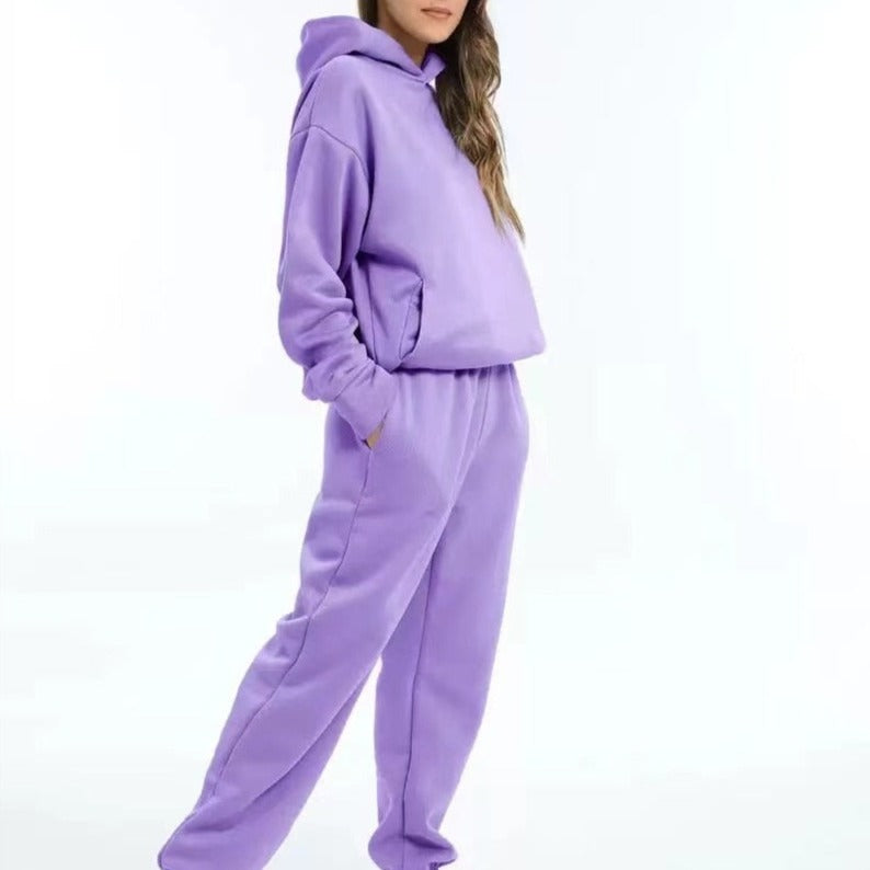 Dam Träningsset Hoodie Syntetmaterial Joggingbyxor Komfortabelt Set 11