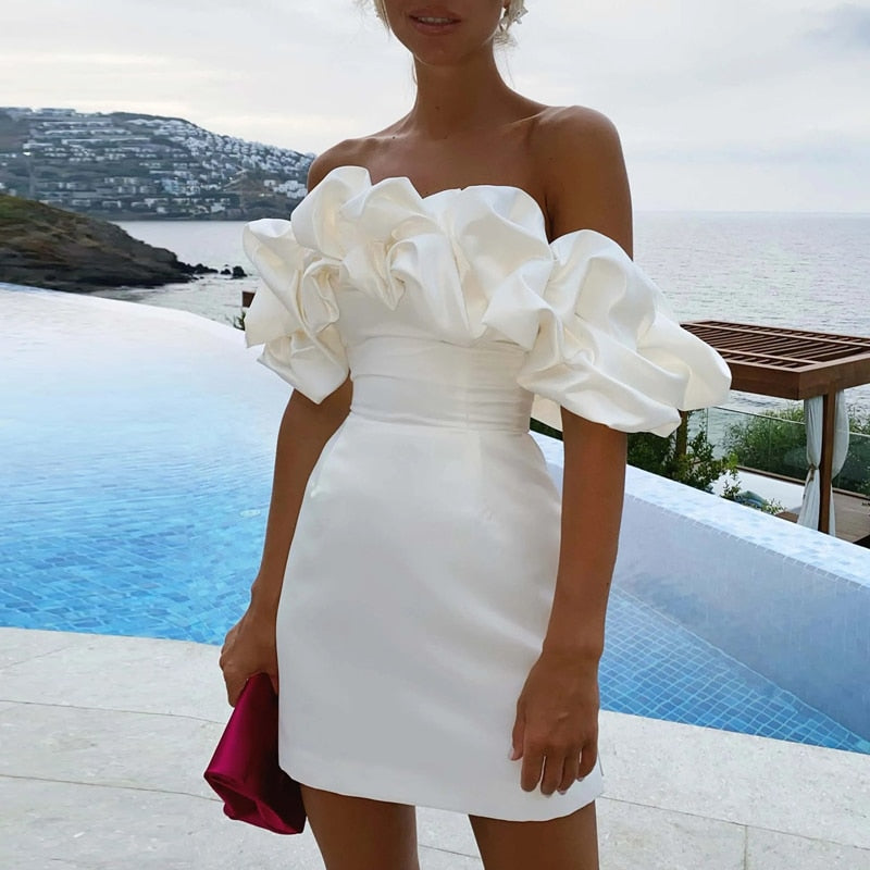 Dam Klänning Utan Axlar Lätt Tyg För Sommarfest och Bröllop-1