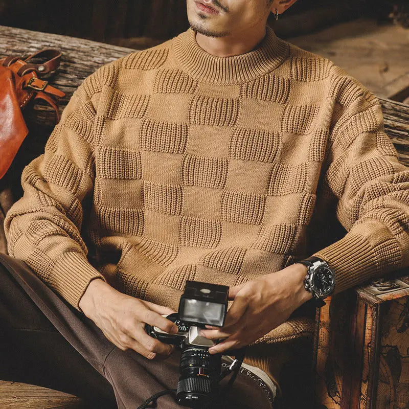 Herr Tröja Stickad Strukturerat Mönster Hög Kvalitet-4