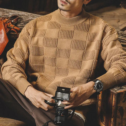 Herr Tröja Stickad Strukturerat Mönster Hög Kvalitet-4