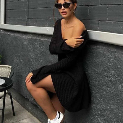 Variant image for Kvinnors Axel-fri Klänning Rippad Stickad-6