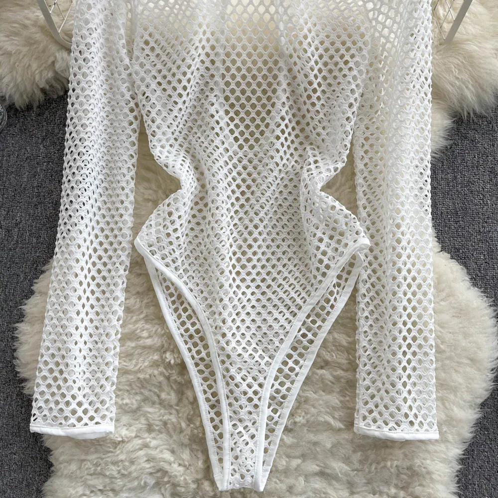 Dam Bodysuit Tätt Snitt Polyester och Bomull med Trasig Design-5