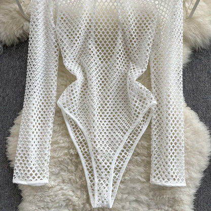 Dam Bodysuit Tätt Snitt Polyester och Bomull med Trasig Design-5