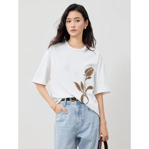Dam T-shirt Blommönster Avslappnad Bomull-1
