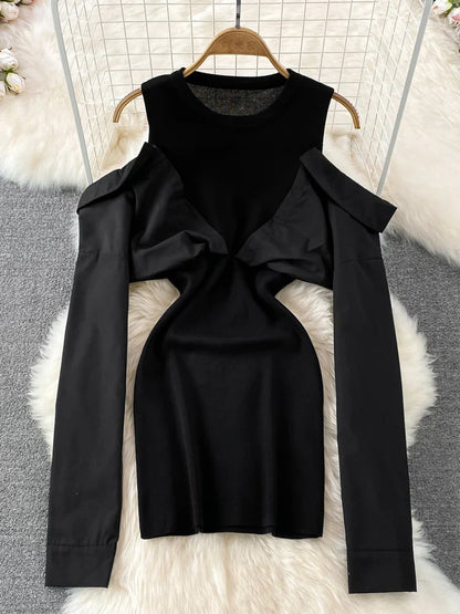 Kvinnors Mini Klänning med O-hals i Mjuk Bomull och Polyester – Axelfri Design för Festliga Tillfällen 10