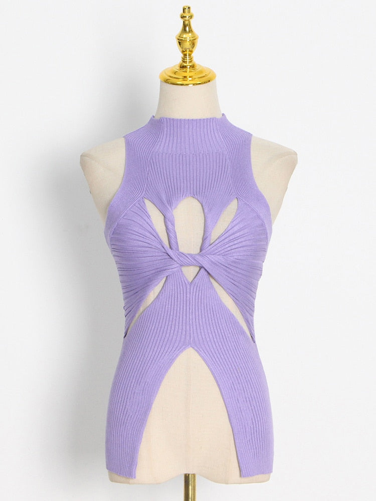 Topp för Dam i Bomull och Polyester med Klippta Detaljer – Trendig Tank Top för Träning och Avslappning 11