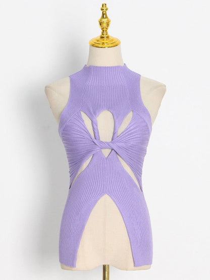 Topp för Dam i Bomull och Polyester med Klippta Detaljer – Trendig Tank Top för Träning och Avslappning 11