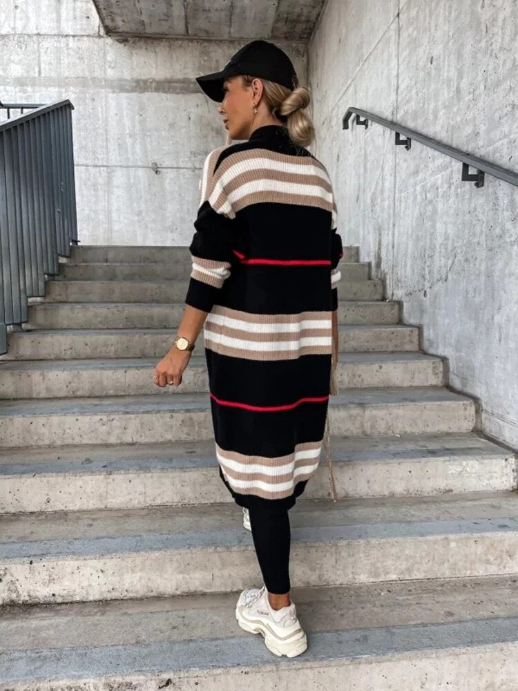 Dam Lång Kofta Randig Mjuk Andningsbar Fiber-2