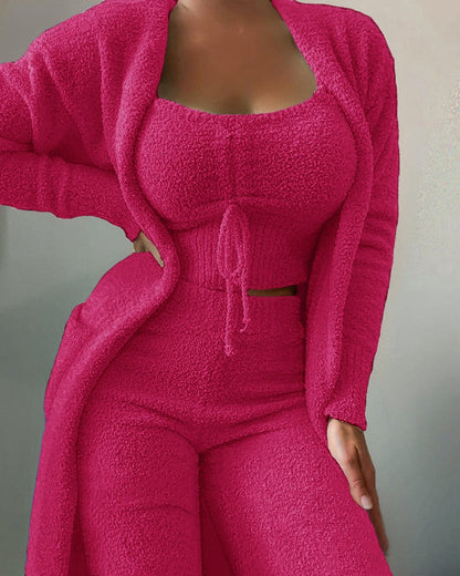 Variant image for Kvinnors Lounge Set Mjuk Topp Kofta Byxor Komfortabel Tygblandning-7