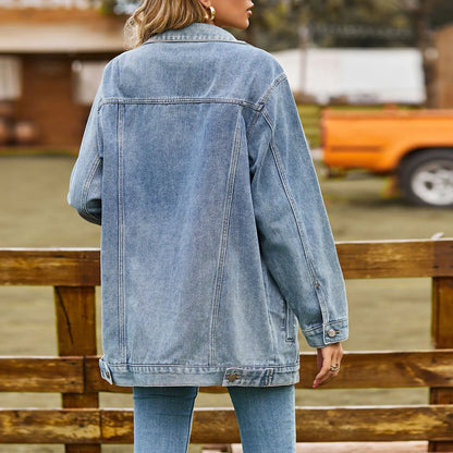 Dam Denimjacka Klassisk Vintage Design Mjuk Denim-4